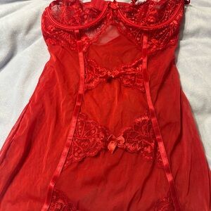 Elegant Red Lace Chemise